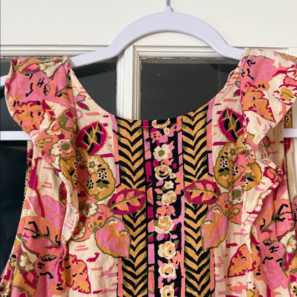 Free People Floral Ruffle Hem Sleeveless Tunic - Pink Multi - Picture 3 of 9